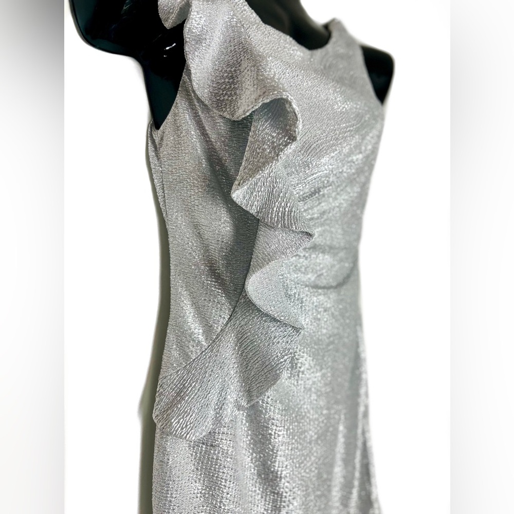Hailey Logan Strapless Silver Ruffle Sheath Dress